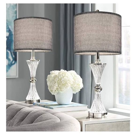 GO & So Gray Drum Lamp Shades Set of 2 Medium 13" Top x 13" Bottom x 10" High - Picture 3 of 9